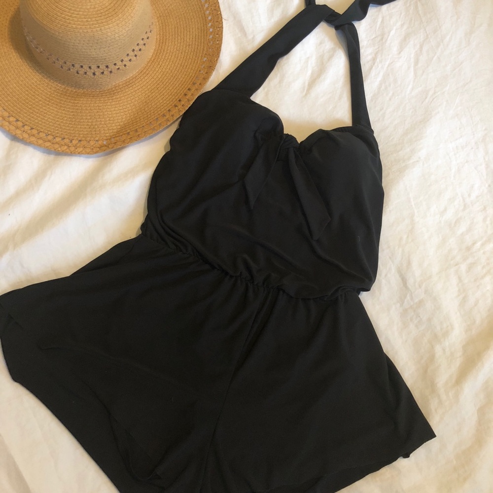 Aqua Green- swimsuit romper- black size Medium